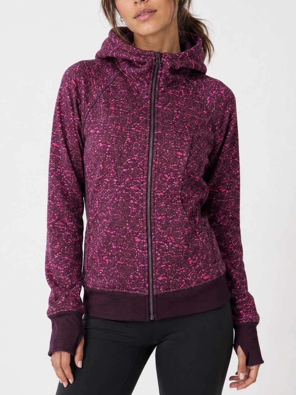 Lululemon Scuba Hoodie Zip Purple Pink Splatter Print Size 4